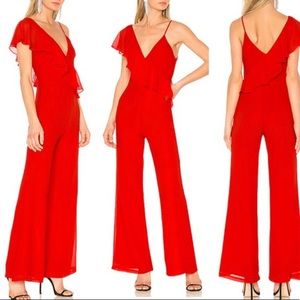 LPA Asymmetric Ruffle Jumpsuit Red M